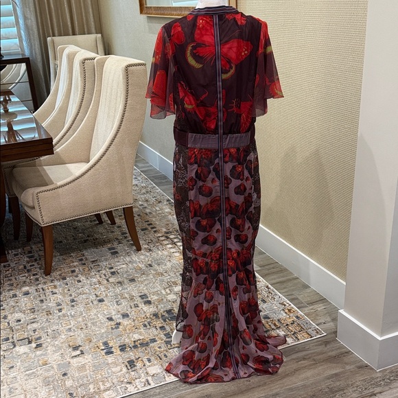 Byron Lars, Elegant,Unique Floral Sheer Maxi Dress, Red/Purple Accents, size 10 - Picture 6 of 15